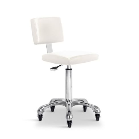 Taburete ergonómico con respaldo con 5 ruedas regulable en altura Modelo Gordon W Blanco