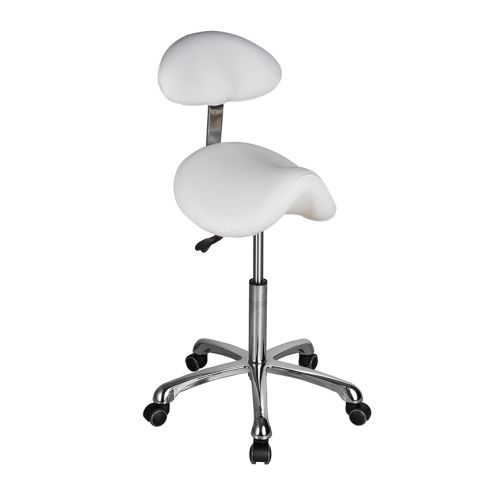 Taburete Pony ergonómico con Forma de silla de montar y respaldo ovalado Modelo Obsi Back Blanco