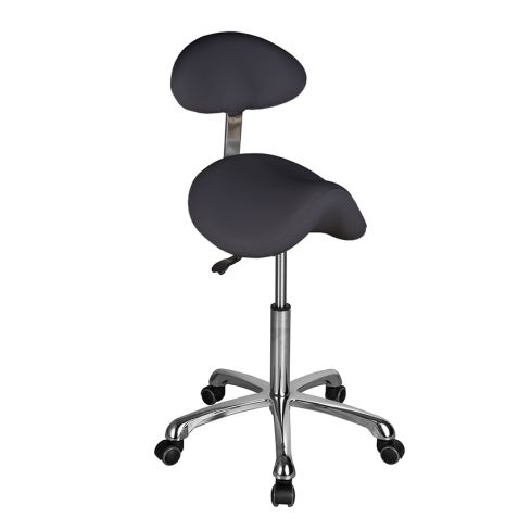 Taburete Pony ergonómico con Forma de silla de montar y respaldo ovalado Modelo Obsi Back Gris oscuro