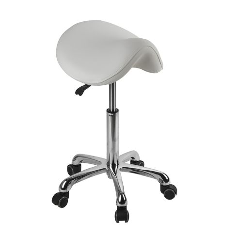 Taburete Pony ergonómico con Forma de silla de montar Modelo Obsi Blanco