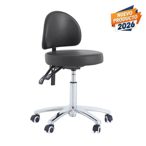 Taburete ergonómico redondo con Respaldo regulable en altura e inclinacion Modelo Supp