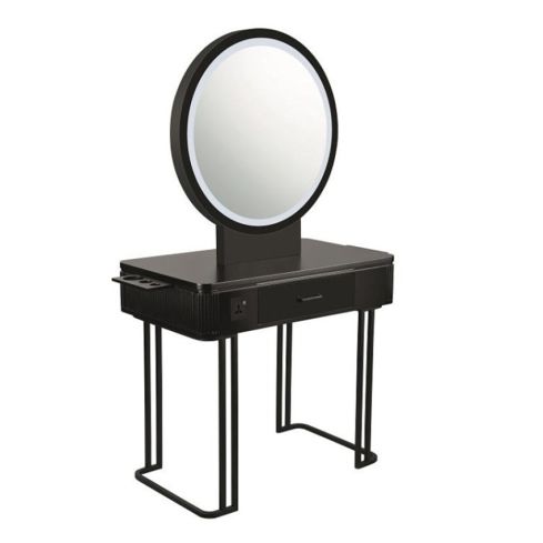 Tocador de Peluquería con doble espejo LED y estructura metálica negra Modelo Nicole