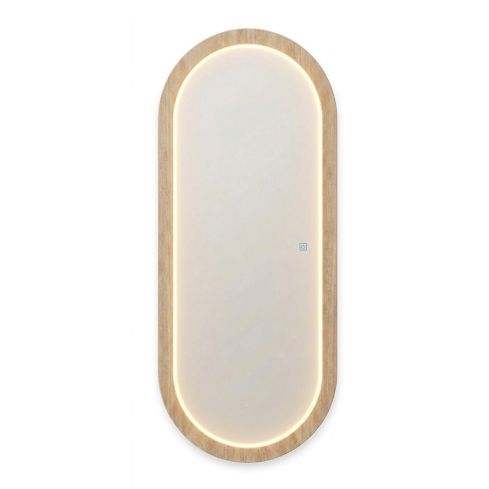 Tocador de Peluquería ovalado estilo Moderno con espejo LED y marco Oak Modelo Lume
