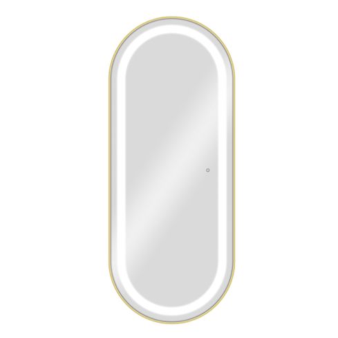 Tocador de Peluquería ovalado estilo Moderno con espejo LED y marco dorado Modelo Bliss Gold 170x70 cm