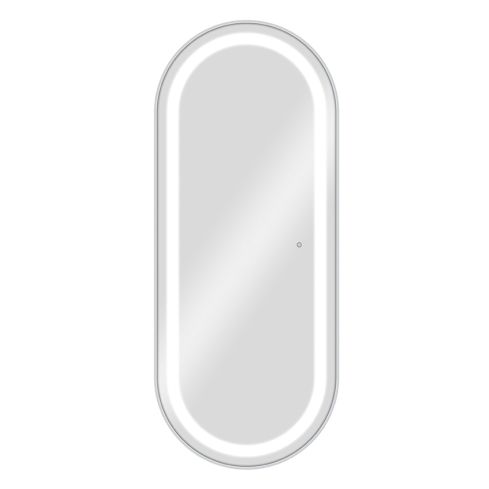 Tocador de Peluquería ovalado estilo Moderno con espejo LED y marco plateado Modelo Bliss Silver 170x70 cm