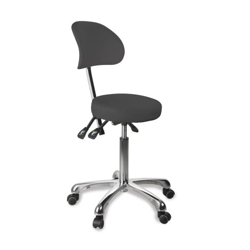 Taburete ergonómico regulable en altura con respaldo envolvente Modelo Zin Back gris oscuro