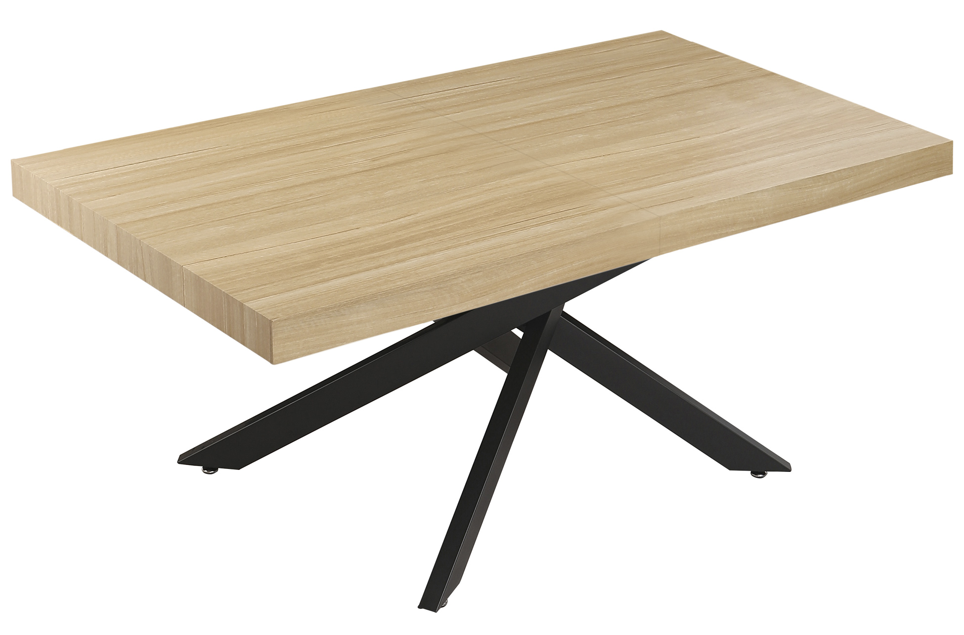 Detalle de la mesa Leonardo Oak / Negro en acabado roble y patas negras