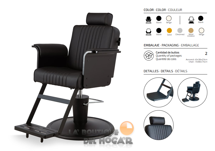 Sillón Barbero hidráulico reclinable con reposapiés fijo Modelo Duk