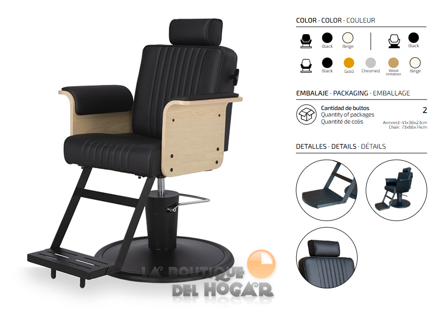 Sillón Barbero hidráulico reclinable con reposapiés fijo Modelo Duk