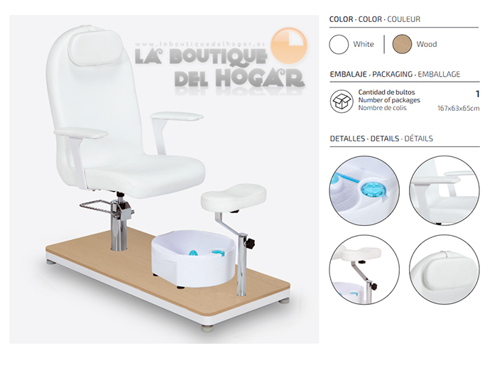 Sillón de Pedicura giratorio con bañera de pies y reposapiés Modelo Aqua Clear Oak