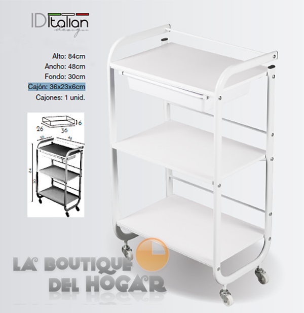 Carrito de estética con bandeja y estantes IDMCAEST