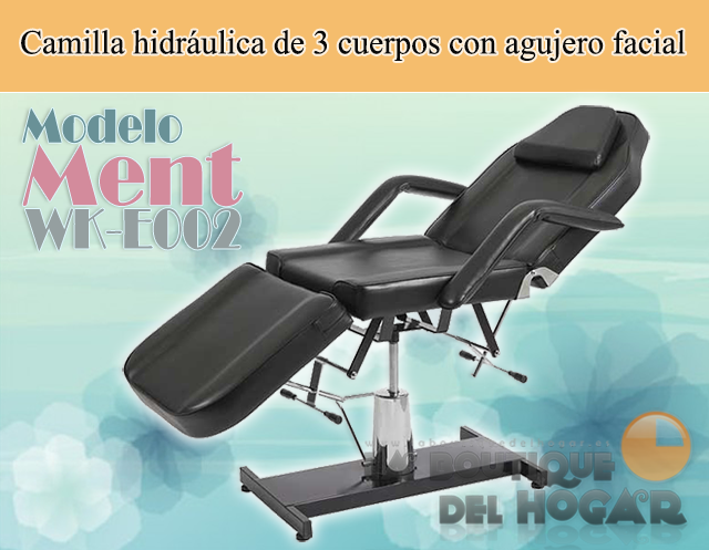 Camilla de Estética hidráulica de 3 cuerpos con agujero facial Modelo Ment WK-E002 color negro