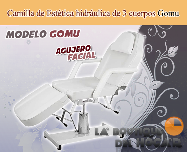 Camilla de Estética hidráulica de 3 cuerpos con agujero facial Modelo Gomu