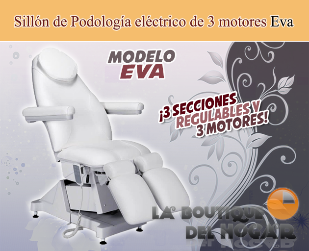 Sillón Camilla de Podología de 4 motores con reposapiés independiente Modelo Eva