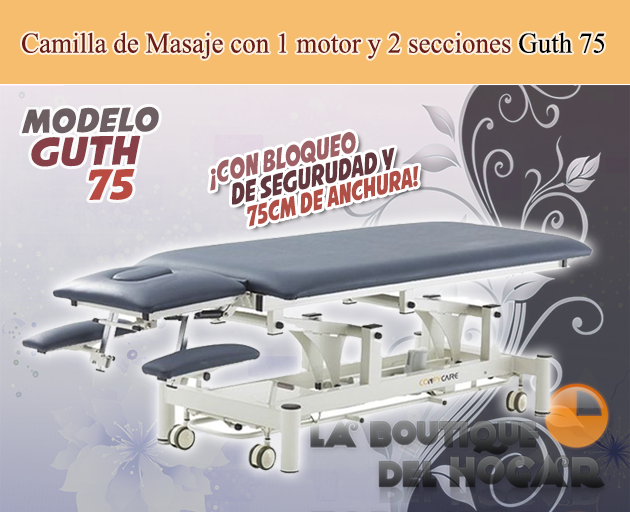 Camilla de masaje eléctrica de 2 cuerpos con 1 motor y agujero facial Modelo Guth 75 Coinfycare