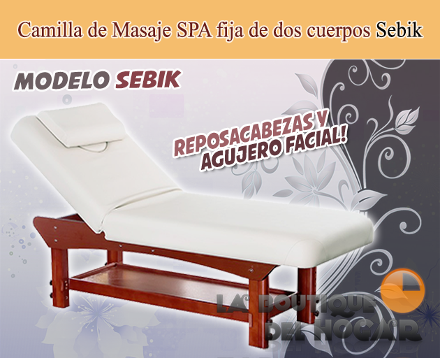 Camilla de masaje Spa fija de 2 cuerpos con estructura de madera Modelo Sebik