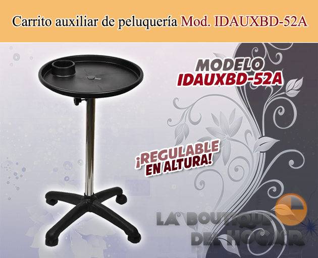 Carrito de peluquería regulable en altura con bandeja superior y temporizador Modelo Moe