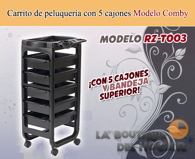 Carrito de peluquería con 5 cajones y bandeja superior Comby Modelo RZ-T003