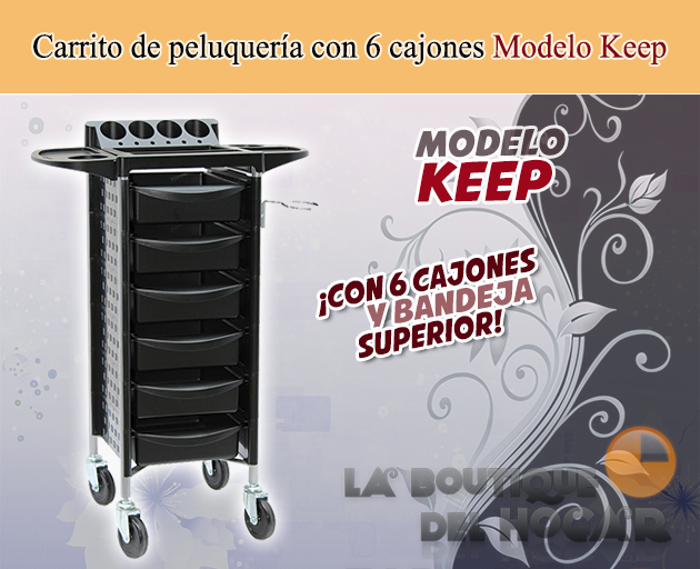 Carrito de peluquería con 6 cajones y bandeja superior Modelo Keep