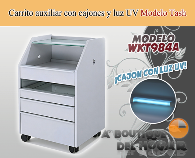 Carrito Auxiliar de pedicura con cajones y Luz Ultravioleta Modelo ash