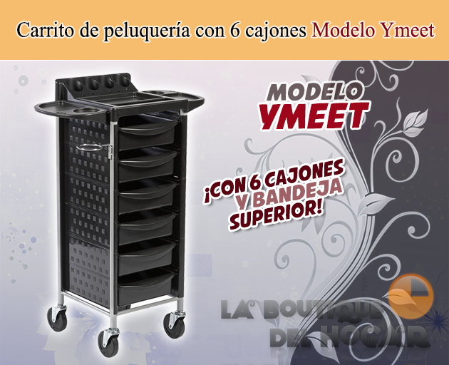 Carrito de peluquería con 6 cajones y bandeja superior Modelo Ymeet