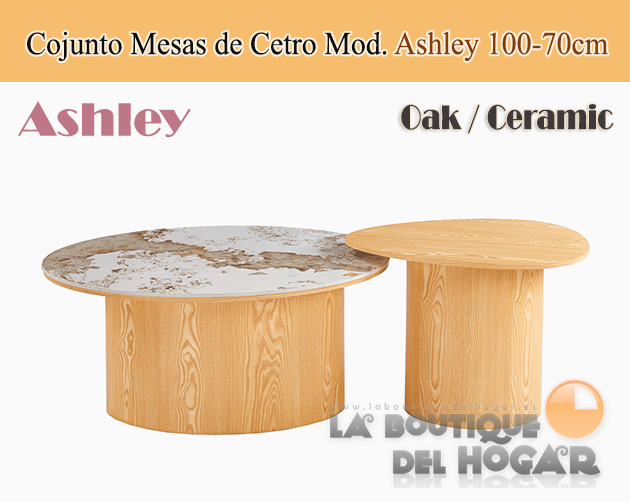 Conjunto Mesas de centro con pata central Oak y tablero Ceramic Modelo Ashley 100-70 cm