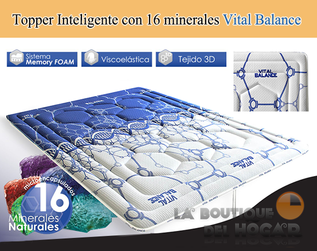 Cubre colchón Topper Viscoelástico Inteligente con 16 minerales microencapsulados y tejido 3D Vital Balance
