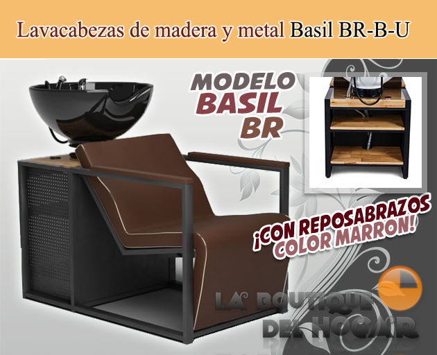 Lavacabezas con reposabrazos marrones y espacio de almacenaje Modelo Basil BR Marrón