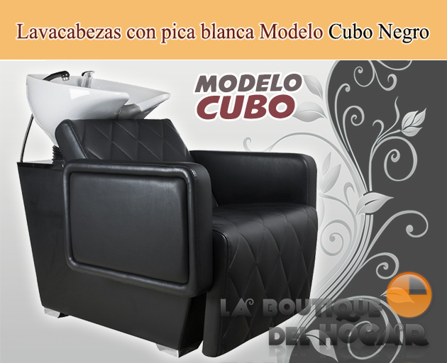 Lavacabezas con pica blanca y respaldo ergonómico Modelo Cubo Negro