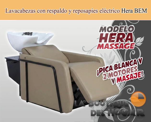 Lavacabezas Gama Alta pica blanca con respaldo y reposapies eléctrico Modelo Hera
