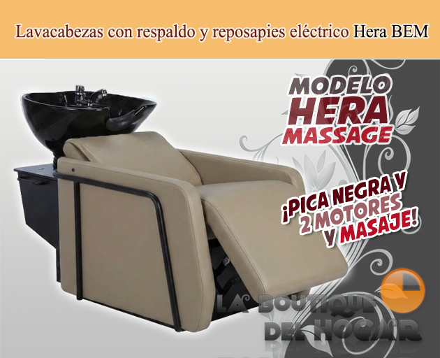 Lavacabezas Gama Alta pica negra con respaldo y reposapies eléctrico Modelo Hera