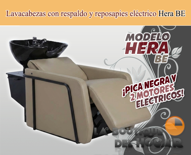 Lavacabezas Gama Alta pica negra con respaldo y reposapies eléctrico Modelo Hera