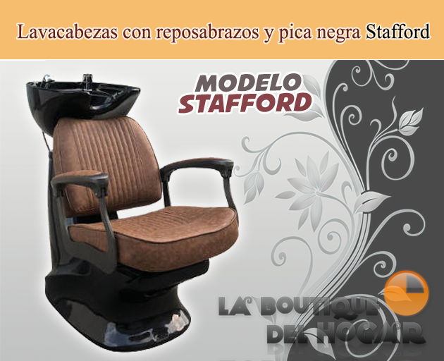 Lavacabezas con reposabrazos y pica negra Modelo Stafford Marrón