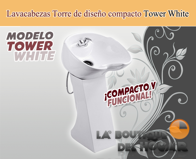 Lavacabezas sencillo de 1 seno tipo Torre Modelo Tower White