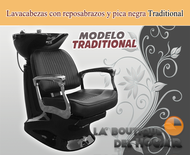 Lavacabezas Gama Alta con reposabrazos y pica negra Modelo Traditional