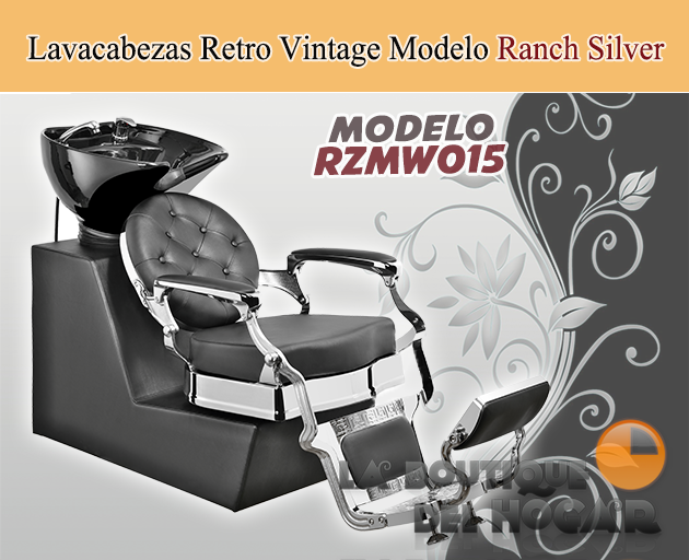 Lavacabezas estilo Retro Vintage con pica negra y reposapies integrado Modelo Ranch Silver