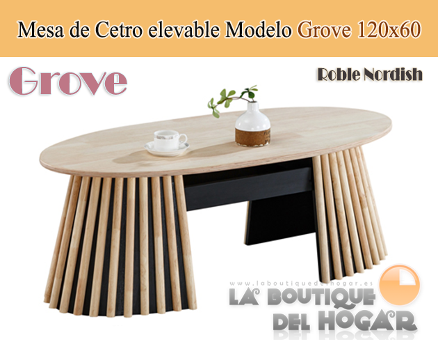 Mesa de centro elevable negra con patas metálicas y tablero de Roble Nordish Modelo Grove