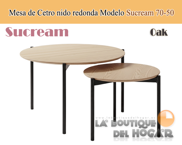 Mesa de centro nido con patas metálicas negras y tablero Oak Modelo Sucream 70-50