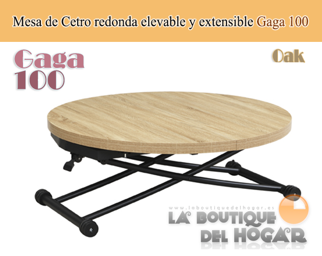 Mesa de centro elevable y extensible negra con patas metálicas y tablero de Roble Oak Modelo Gaga
