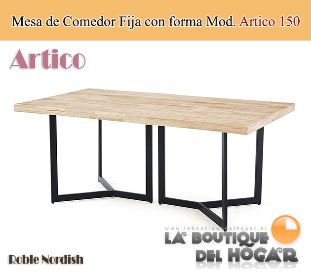 Mesa de comedor fija negra con patas metálicas y tablero de Roble Modelo Artico