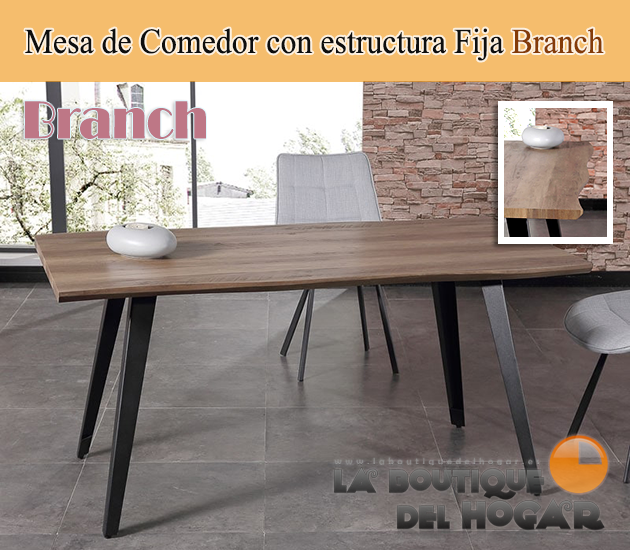 Mesa de comedor fija con patas metálicas y tablero Nogal Modelo Branch