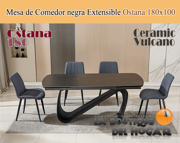 Mesa de comedor extensible negra con patas metálicas y tablero de Roble Nordish Modelo Delta