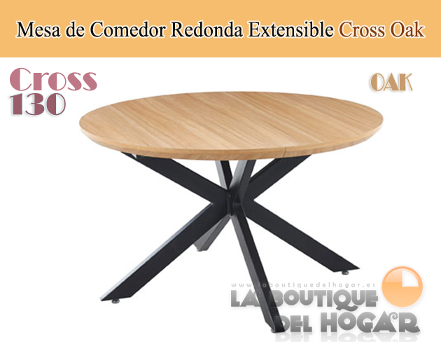 Mesa de comedor extensible negra con patas metálicas y tablero Oak Modelo Cross