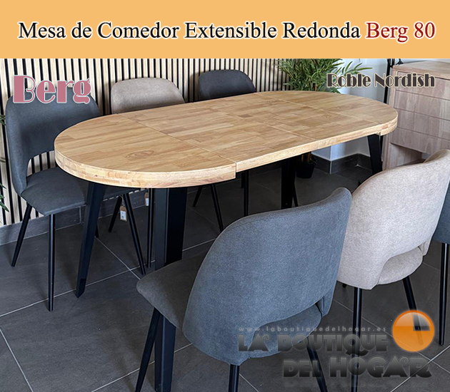 Mesa de comedor extensible negra con patas metálicas y tablero de Roble Nordish Modelo Berg