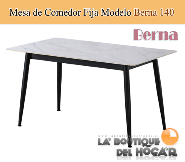 Mesa de comedor fija con patas metálicas y tablero Ceramic Blanca Modelo Berna 140x80