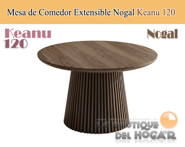 Mesa de comedor Redonda extensible con patas en forma de cono y tablero Nogal Modelo Keanu 120