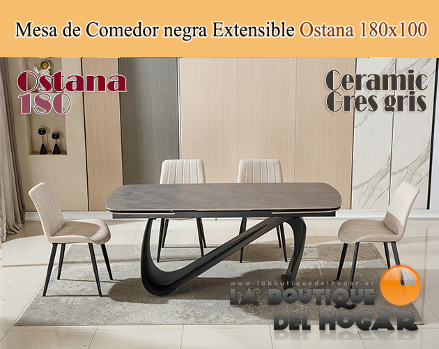 Mesa de comedor extensible negra con patas metálicas y tablero de Roble Nordish Modelo Delta