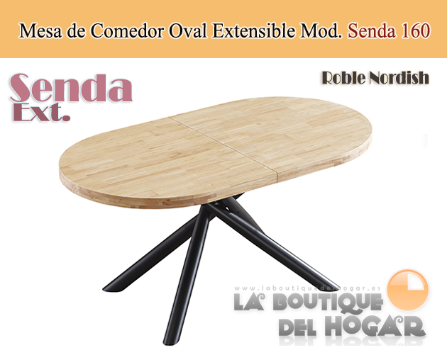 Mesa de comedor extensible negra con patas metálicas y tablero de Roble Nordish Modelo Senda
