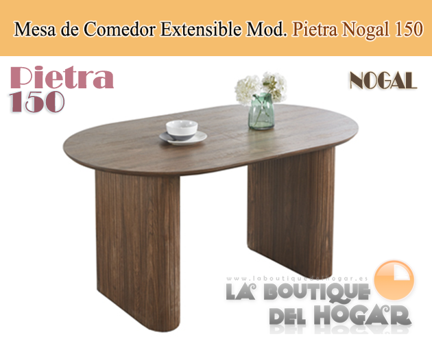 Mesa de comedor Oval extensible con tablero Nogal Modelo Pietra 150