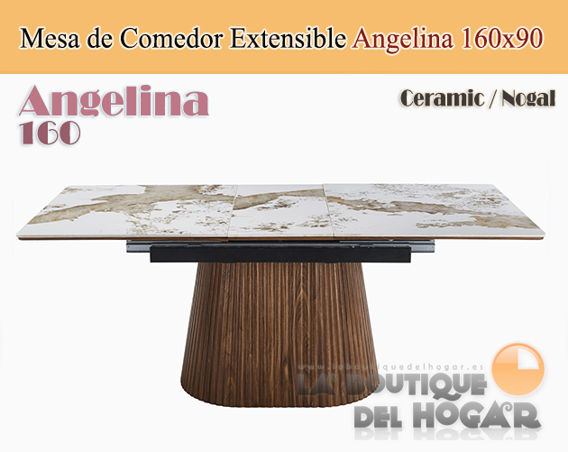 Mesa de comedor extensible con pata central en palillería y tablero Nogal Modelo Angelina 160